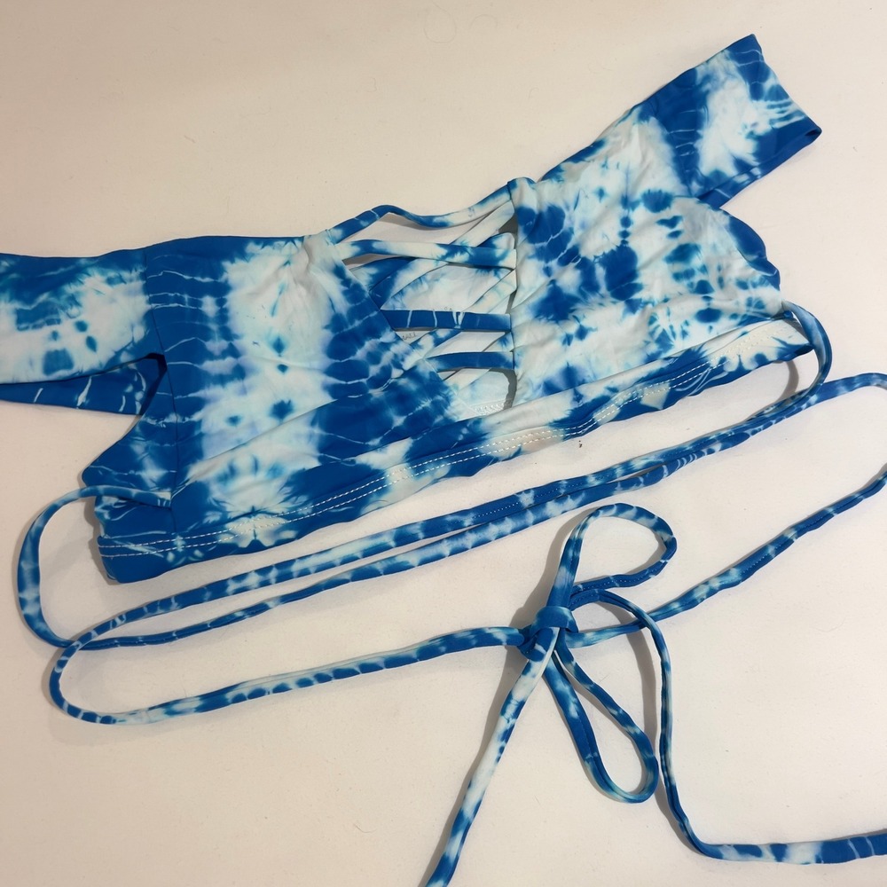 Frankies Bikinis Blue Tie Dye Off The Shoulder Lace Up Bikini Top Small